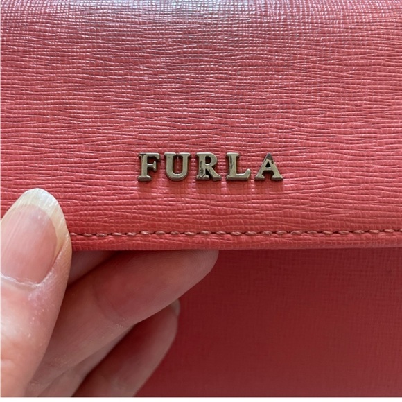 Furla two-fold long wallet L-shaped zipper coin purse pink leather for Ladies - Picture 10 of 15